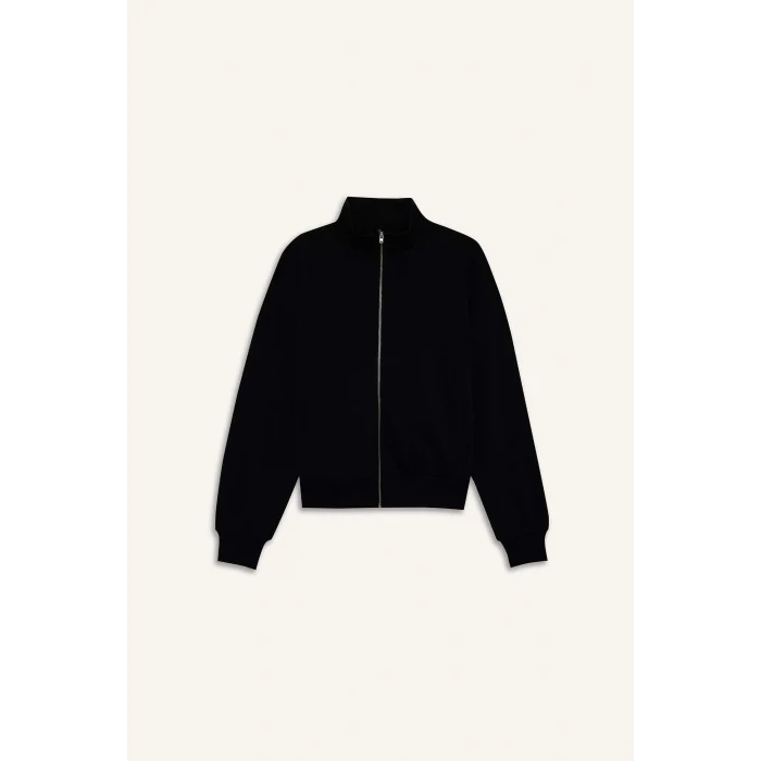 Defacto F7107AXBK81 Siyah Regular Fit Basic Düz Fermuarlı Hırka