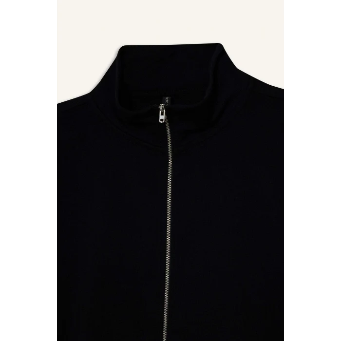 Defacto F7107AXBK81 Siyah Regular Fit Basic Düz Fermuarlı Hırka