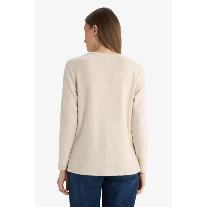 Defacto E9895AXBG322 Bej Regular Fit Bisiklet Yaka Taş Detaylı Uzun Kollu Tişört