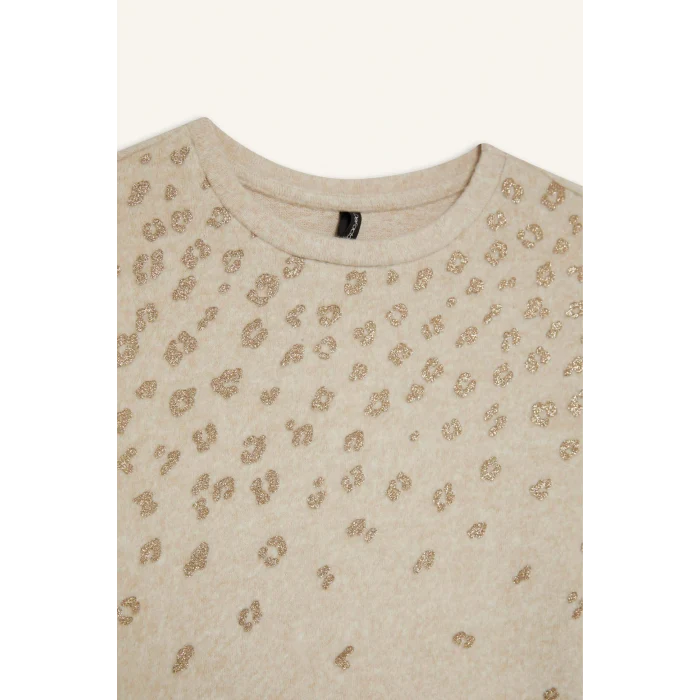 Defacto E9895AXBG322 Bej Regular Fit Bisiklet Yaka Taş Detaylı Uzun Kollu Tişört