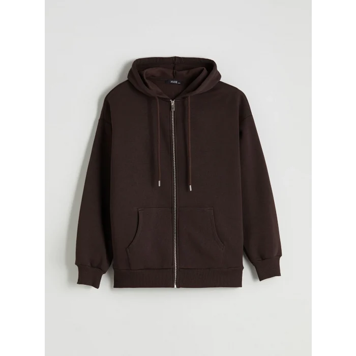 XSIDE Kahverengi Kapüşonlu Oversize Kadın Kalın Fermuarlı Sweatshirt