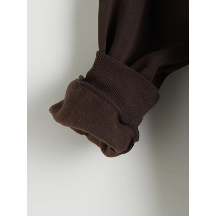 XSIDE Kahverengi Kapüşonlu Oversize Kadın Kalın Fermuarlı Sweatshirt