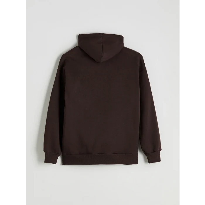 XSIDE Kahverengi Kapüşonlu Oversize Kadın Kalın Fermuarlı Sweatshirt