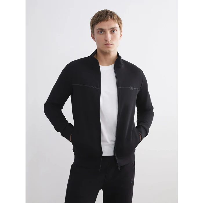 LCWAIKIKI Classic Siyah Dik Yaka Uzun Kollu Erkek Fermuarlı Sweatshirt