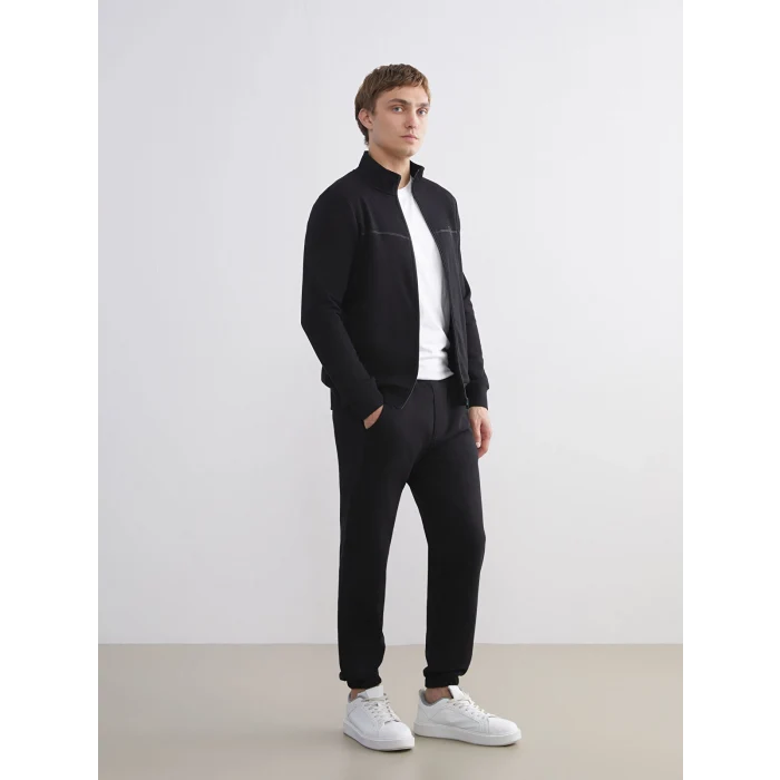 LCWAIKIKI Classic Siyah Dik Yaka Uzun Kollu Erkek Fermuarlı Sweatshirt