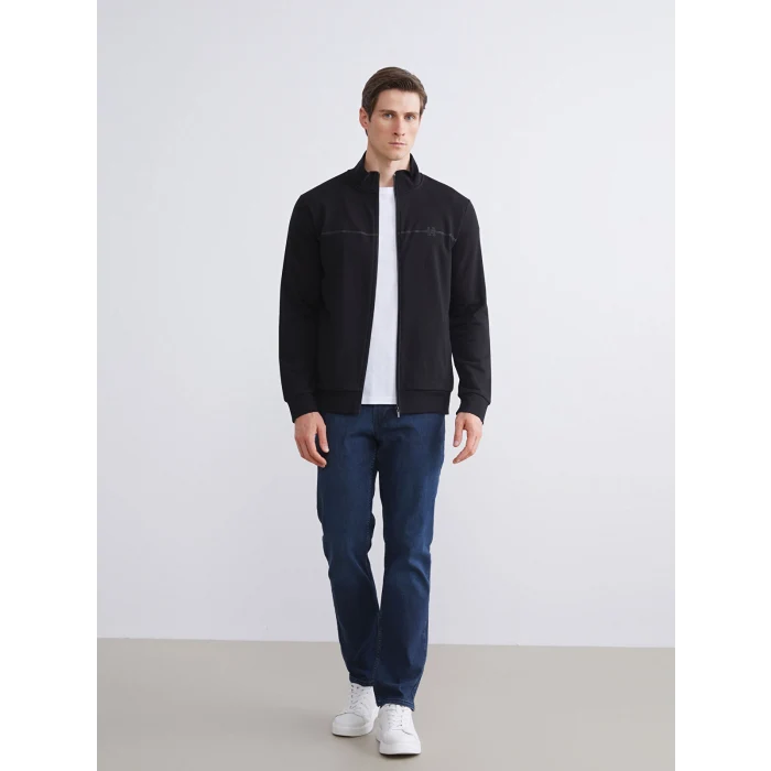 LCWAIKIKI Classic Siyah Dik Yaka Uzun Kollu Erkek Fermuarlı Sweatshirt