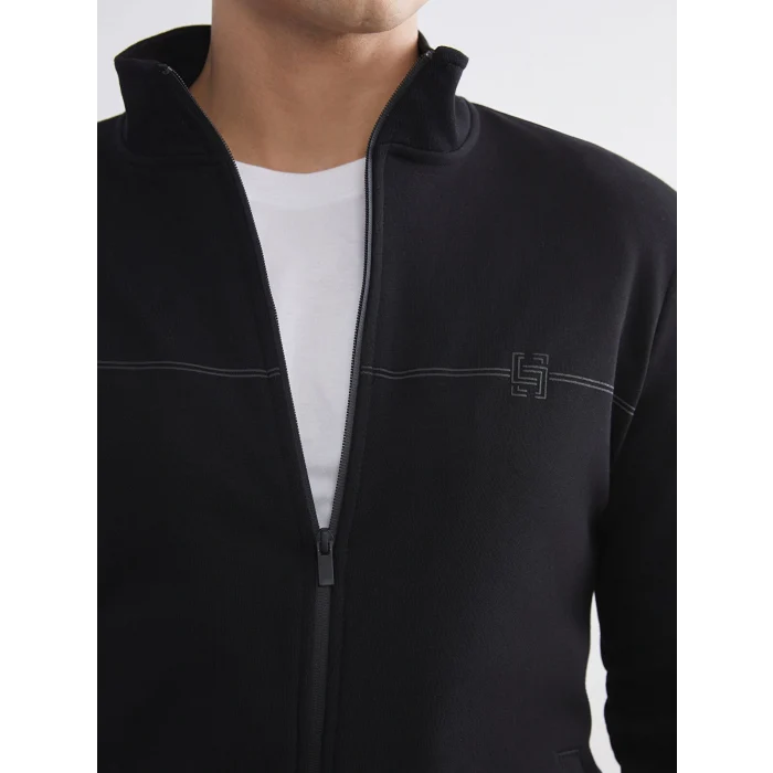 LCWAIKIKI Classic Siyah Dik Yaka Uzun Kollu Erkek Fermuarlı Sweatshirt