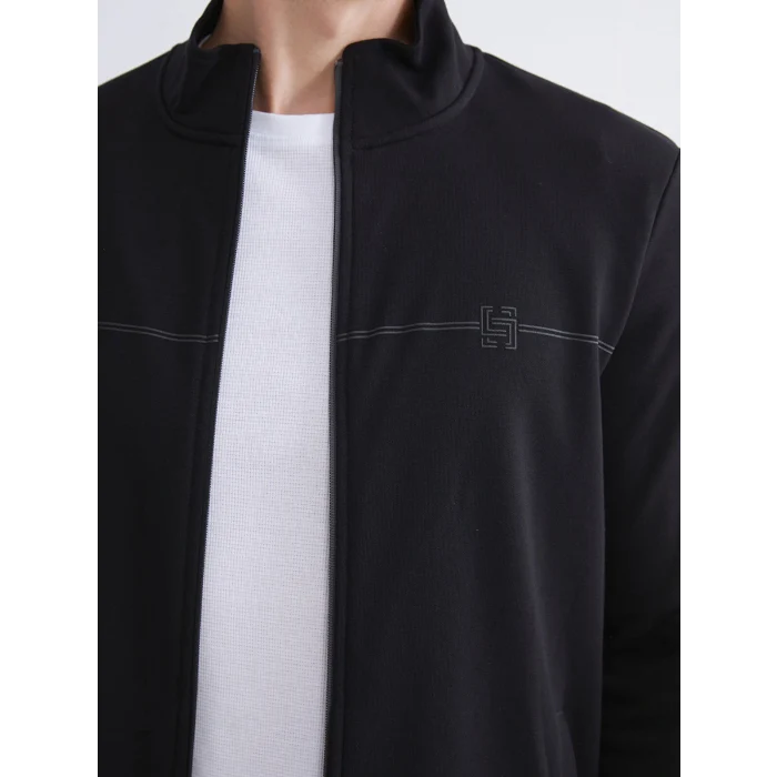 LCWAIKIKI Classic Siyah Dik Yaka Uzun Kollu Erkek Fermuarlı Sweatshirt