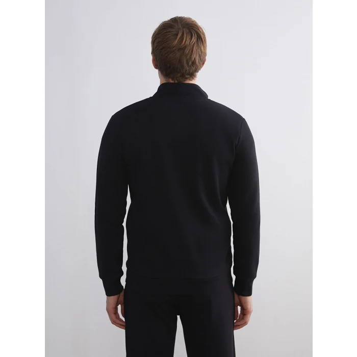 LCWAIKIKI Classic Siyah Dik Yaka Uzun Kollu Erkek Fermuarlı Sweatshirt