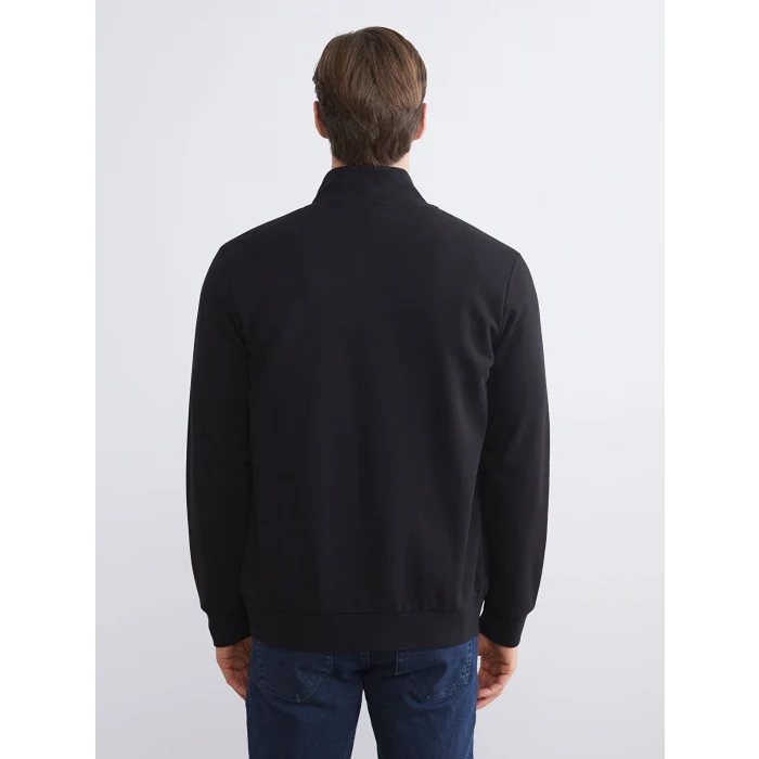 LCWAIKIKI Classic Siyah Dik Yaka Uzun Kollu Erkek Fermuarlı Sweatshirt