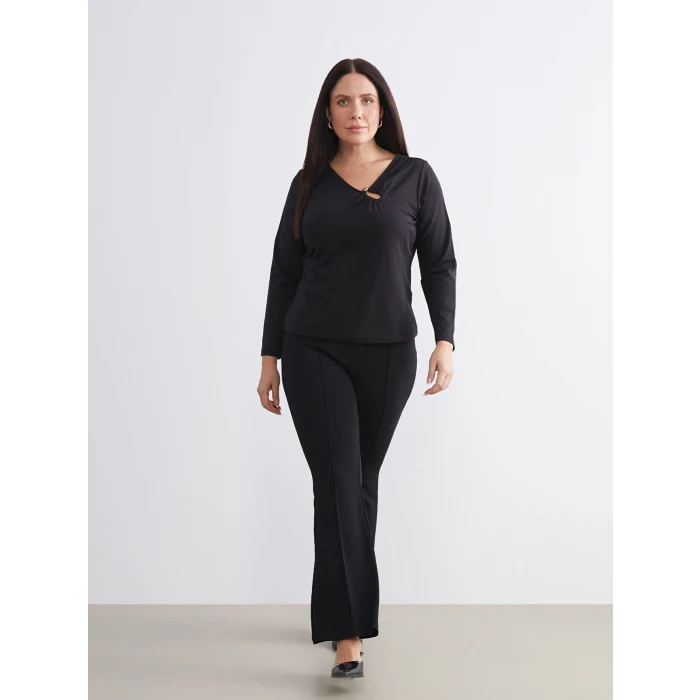 LCW Modest Siyah Büyük Beden Dar Fit İspanyol Paça Kadın Pantolon