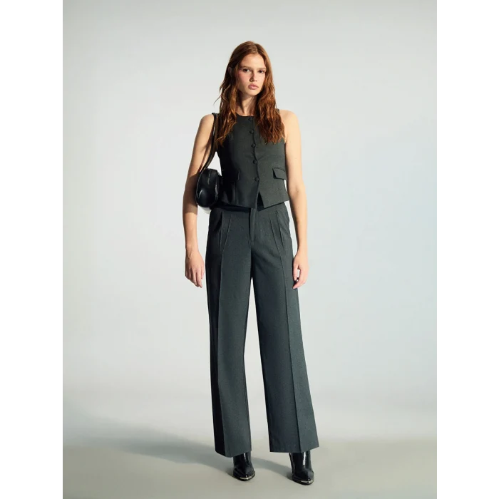 XSIDE Antrasit Geniş Paça Pileli Kadın Pantolon