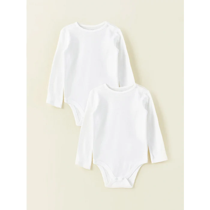 LCW baby Beyaz Bisiklet Yaka Basic Kız Bebek Çıtçıtlı Bodysuit 2li