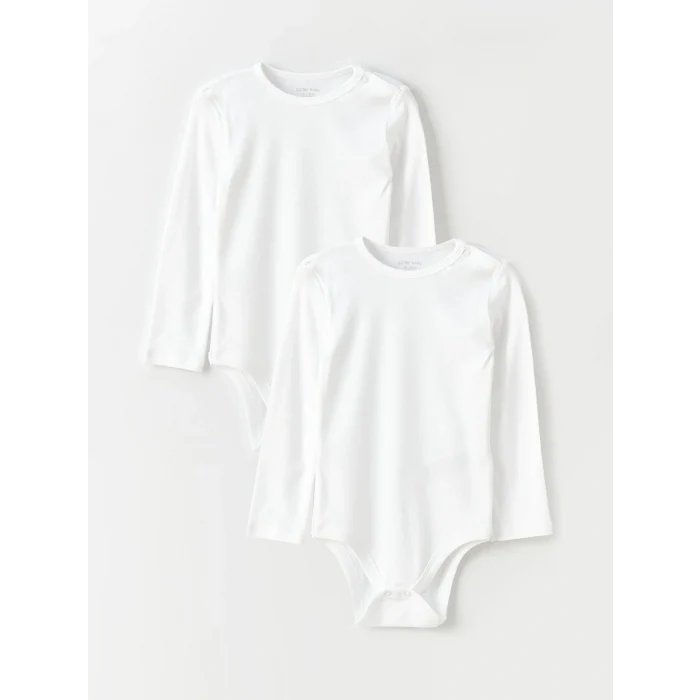 LCW baby Beyaz Bisiklet Yaka Kız Bebek Çıtçıtlı Bodysuit 2li