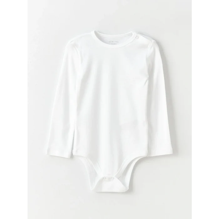 LCW baby Beyaz Bisiklet Yaka Kız Bebek Çıtçıtlı Bodysuit 2li