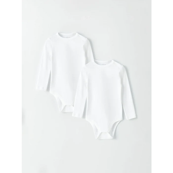 LCW baby Beyaz Bisiklet Yaka Kız Bebek Çıtçıtlı Bodysuit 2li