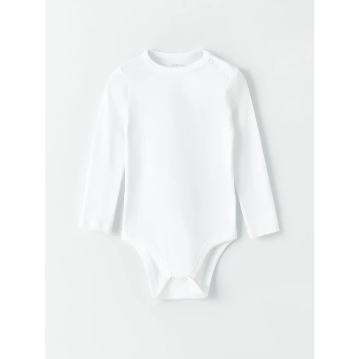 LCW baby Beyaz Bisiklet Yaka Kız Bebek Çıtçıtlı Bodysuit 2li