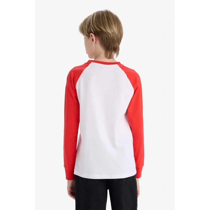 Defacto F1961A8WT32 Beyaz Erkek Çocuk Bisiklet Yaka Baskılı Uzun Kollu Tişört