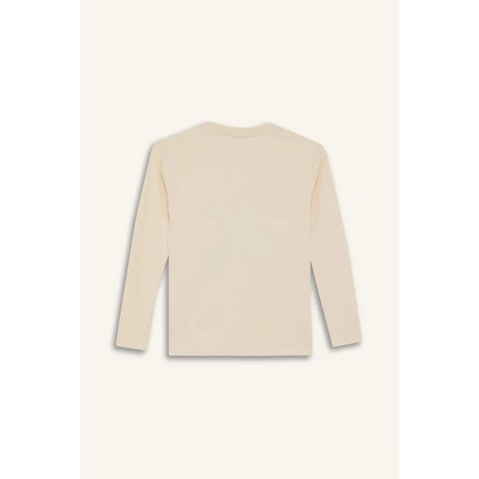 Defacto E9517A8BG734 Bej Erkek Çocuk Bisiklet Yaka Baskılı Uzun Kollu Tişört