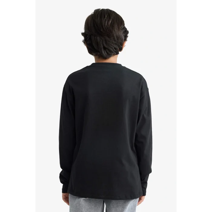 Defacto E9514A8BK81 Siyah Erkek Çocuk Bisiklet Yaka Baskılı Uzun Kollu Tişört