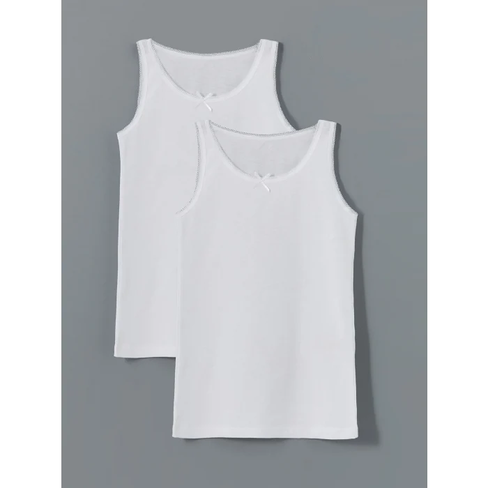 LCW Kids Beyaz Bisiklet Yaka Kız Çocuk Atlet 2li