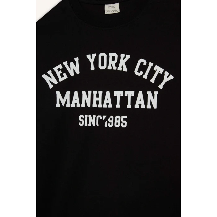 Defacto E9514A8BK81 Siyah Erkek Çocuk Bisiklet Yaka Baskılı Uzun Kollu Tişört