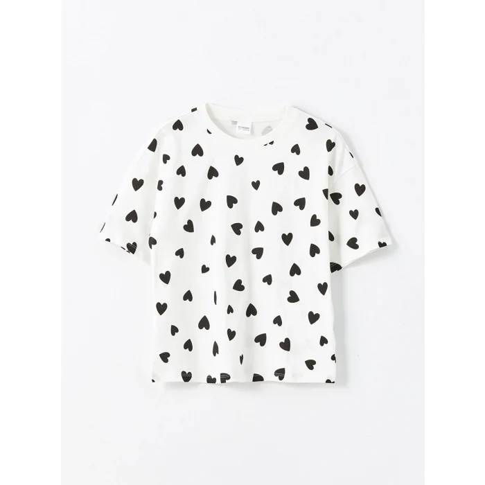 LCW Kids Ekru Bisiklet Yaka Kız Çocuk Şortlu Pijama Takımı