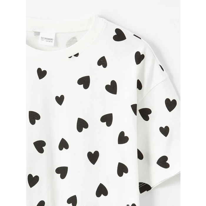 LCW Kids Ekru Bisiklet Yaka Kız Çocuk Şortlu Pijama Takımı