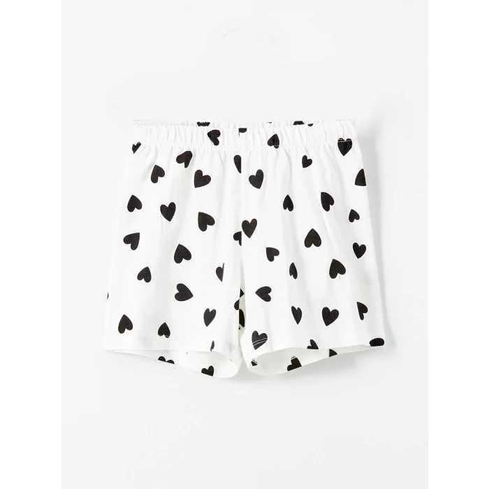 LCW Kids Ekru Bisiklet Yaka Kız Çocuk Şortlu Pijama Takımı