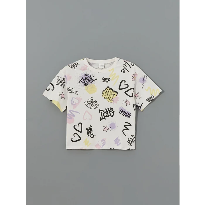 LCW Kids Ekru Bisiklet Yaka Kız Çocuk Şortlu Pijama Takımı