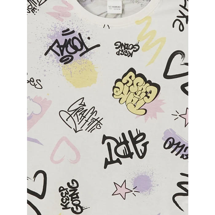 LCW Kids Ekru Bisiklet Yaka Kız Çocuk Şortlu Pijama Takımı