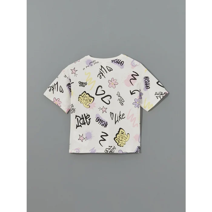 LCW Kids Ekru Bisiklet Yaka Kız Çocuk Şortlu Pijama Takımı