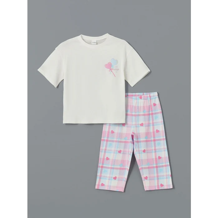 LCW Kids Ekru Bisiklet Yaka Kız Çocuk Pijama Takımı