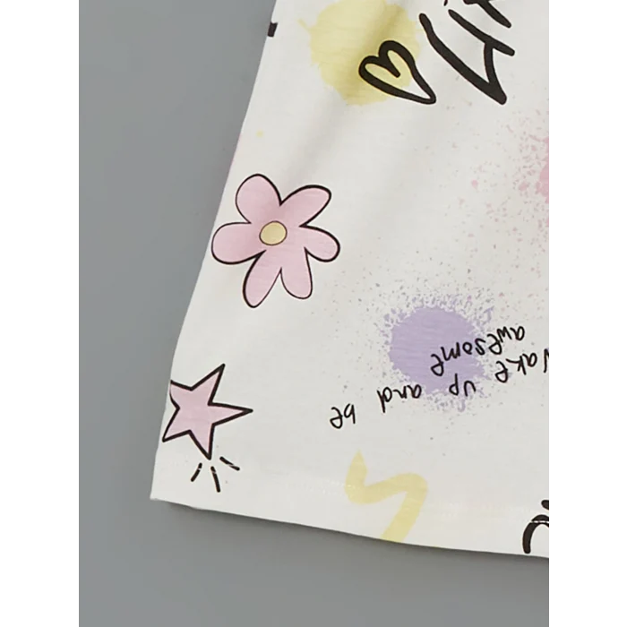 LCW Kids Ekru Bisiklet Yaka Kız Çocuk Şortlu Pijama Takımı