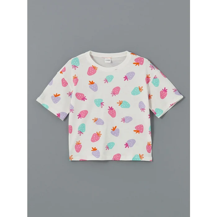 LCW Kids Ekru Bisiklet Yaka Kız Çocuk Şortlu Pijama Takımı