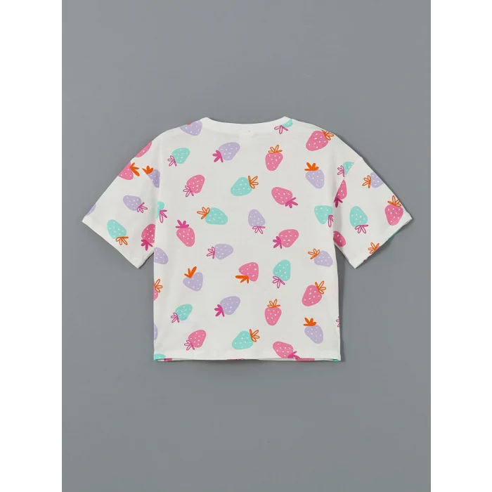 LCW Kids Ekru Bisiklet Yaka Kız Çocuk Şortlu Pijama Takımı