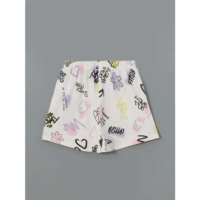 LCW Kids Ekru Bisiklet Yaka Kız Çocuk Şortlu Pijama Takımı