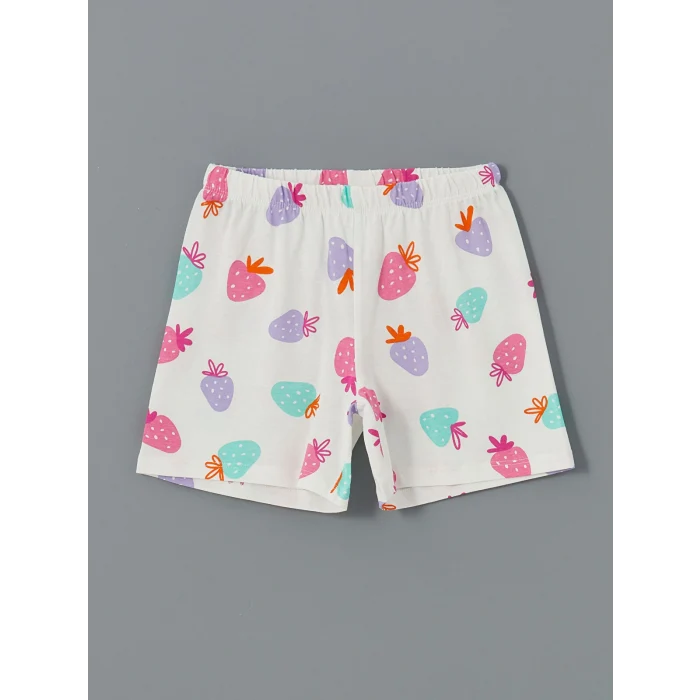 LCW Kids Ekru Bisiklet Yaka Kız Çocuk Şortlu Pijama Takımı