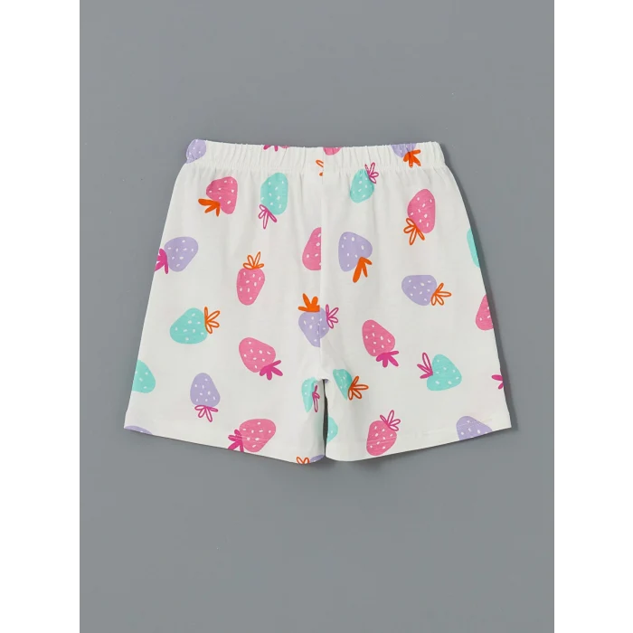 LCW Kids Ekru Bisiklet Yaka Kız Çocuk Şortlu Pijama Takımı