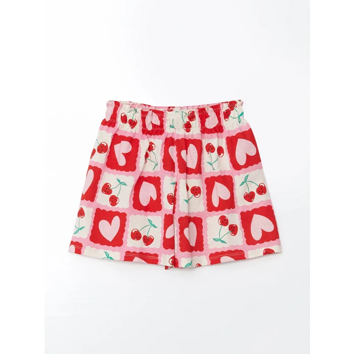 LCW Kids Pembe Bisiklet Yaka Kız Çocuk Şortlu Pijama Takımı