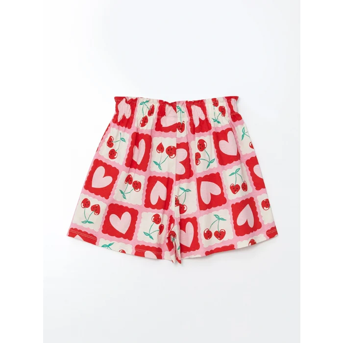 LCW Kids Pembe Bisiklet Yaka Kız Çocuk Şortlu Pijama Takımı