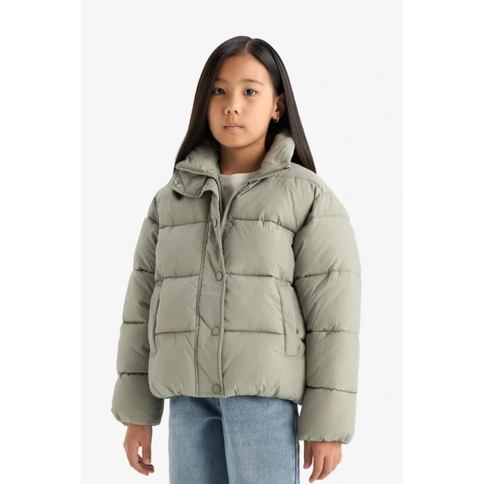 Defacto E8608A8GN1110 Yeşil Kız Çocuk Su Geçirmez Fermuarlı Şişme Mont