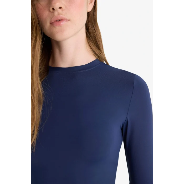 Defacto D0199AXNV146 Lacivert Fitted Bisiklet Yaka Uzun Kollu Tişört