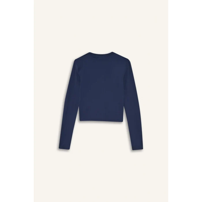 Defacto D0199AXNV146 Lacivert Fitted Bisiklet Yaka Uzun Kollu Tişört