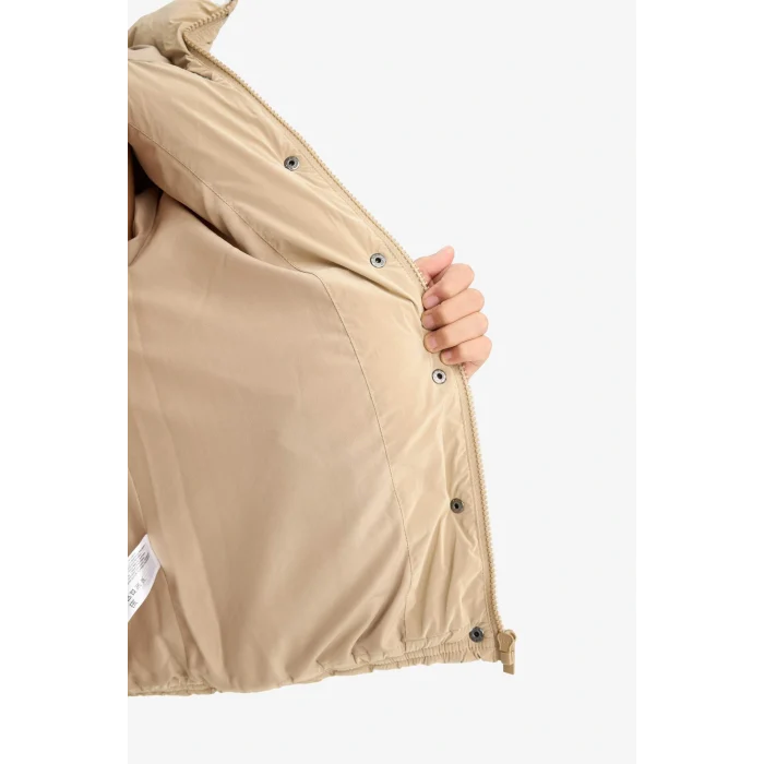 Defacto A0839A8BG203 Bej Kız Çocuk Kapüşonlu Fermuarlı Çıtçıtlı Kapitoneli Mont