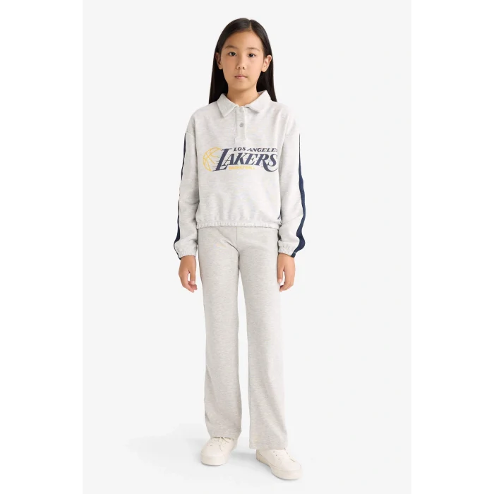 Defacto F3201A8GR85 Gri Kız Çocuk NBA Los Angeles Lakers Relax Fit Polo Yaka Sweatshirt