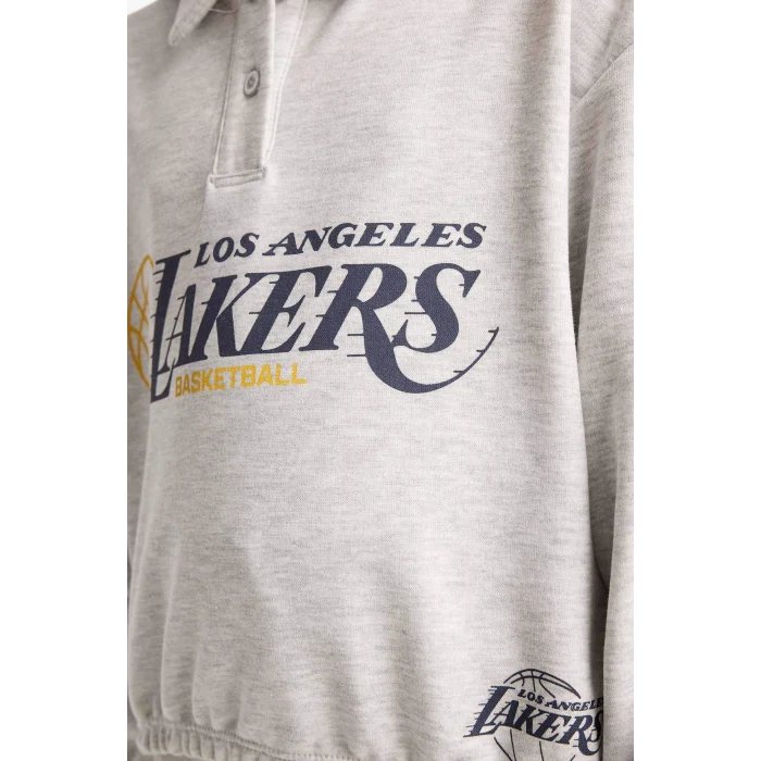 Defacto F3201A8GR85 Gri Kız Çocuk NBA Los Angeles Lakers Relax Fit Polo Yaka Sweatshirt