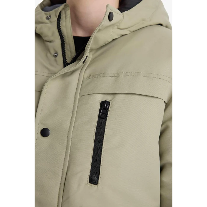 Defacto E9048A8KH271 Haki Erkek Çocuk Su Geçirmez Kapüşonlu Fermuarlı Çıtçıtlı Mont
