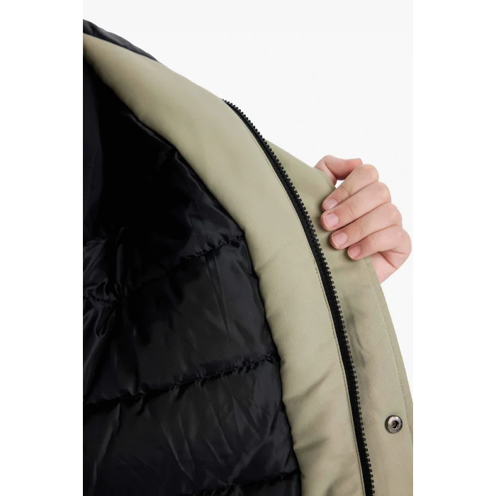 Defacto E9048A8KH271 Haki Erkek Çocuk Su Geçirmez Kapüşonlu Fermuarlı Çıtçıtlı Mont