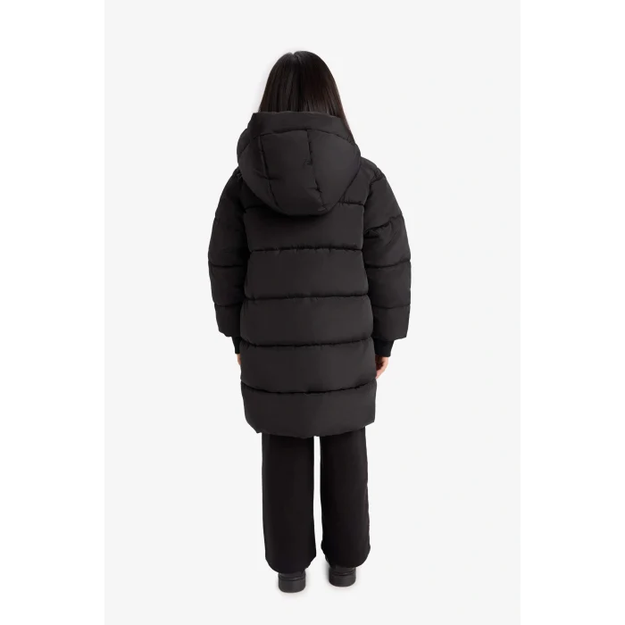 Defacto E7031A8BK27 Siyah Kız Çocuk Su Geçirmez Kapüşonlu Fermuarlı Parka